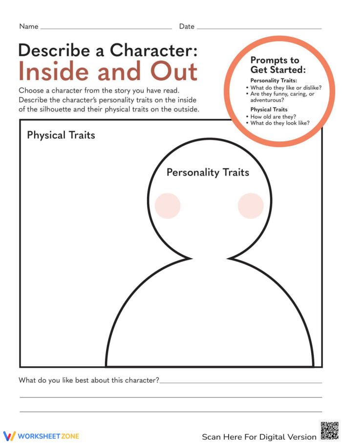 Mixed Operations worksheet for First Grade First grade students engaging with a character analysis worksheet featuring a graphic organizer. Worksheet image for describing a character in mixed operations.
