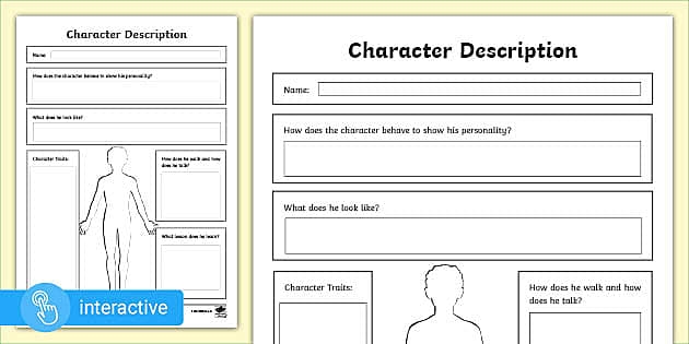 Describe a Character worksheet for young learners Worksheet for analyzing character traits in first grade reading