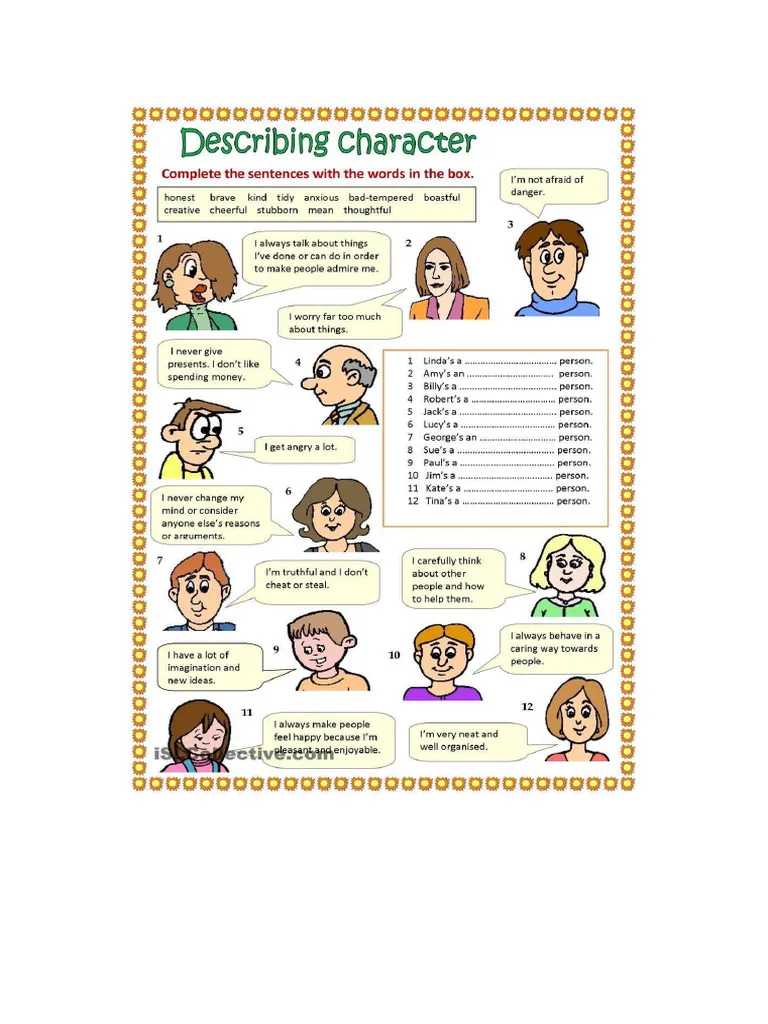 Fun graphic organizer for character description activities in first grade Worksheet for first graders to analyze character traits in a fun way