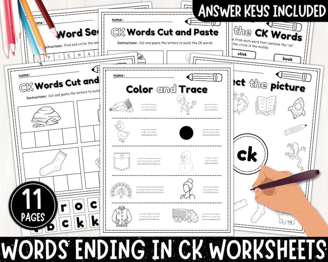 Words ending in ck phonics worksheet for first graders