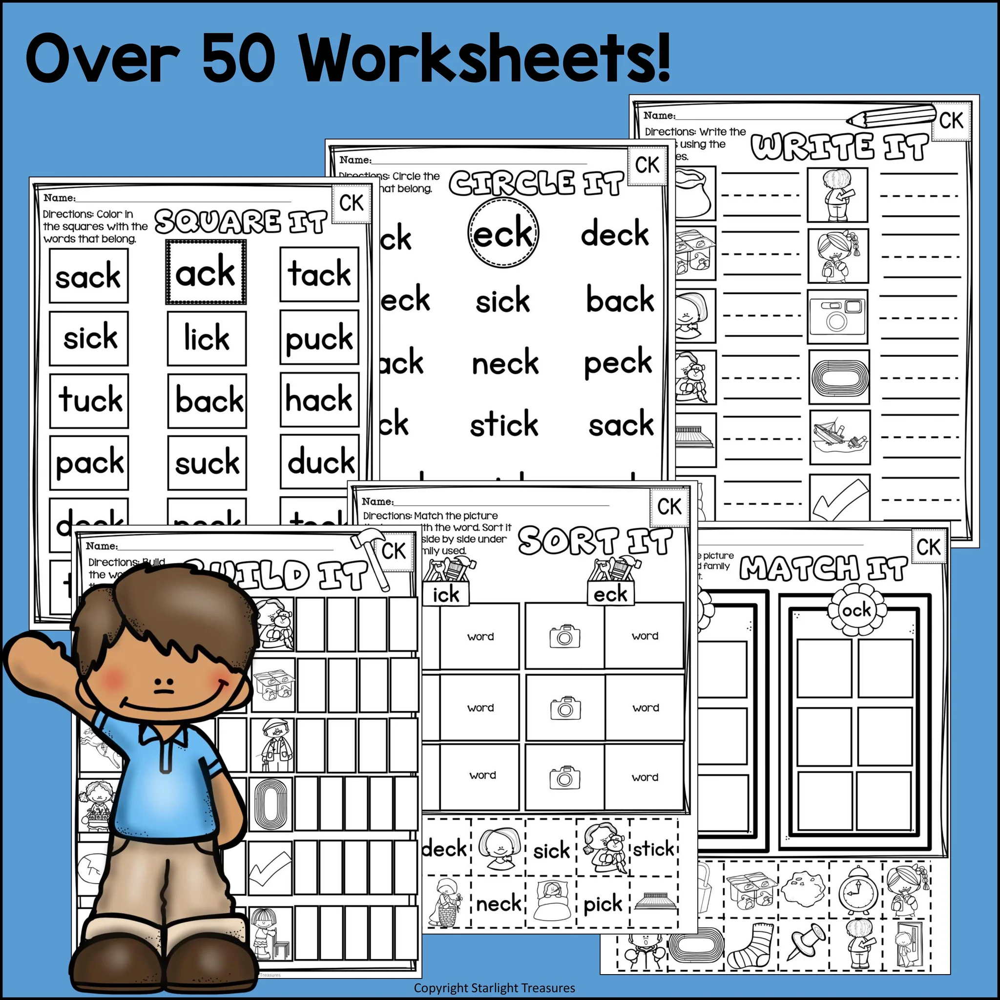 Worksheet featuring words that end with "ck" for first graders to enhance phonics skills