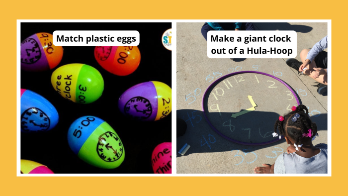 Interactive activity sheet featuring analog and digital clocks for time-telling skills Colorful Clock Concentration Game worksheet for first graders to practice telling time