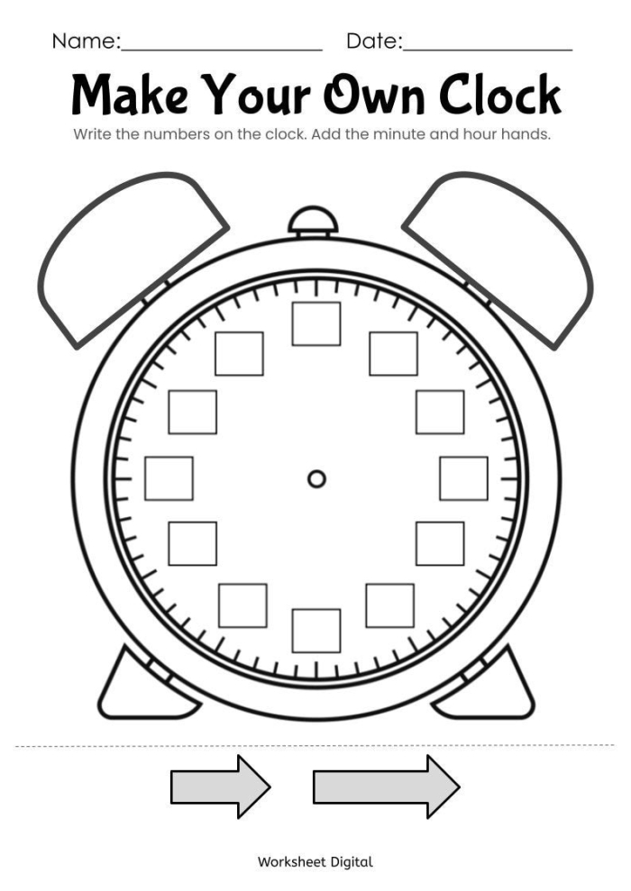 Engaging Make a Clock worksheet for young learners in first grade Colorful worksheet for first graders to create and color their own clock