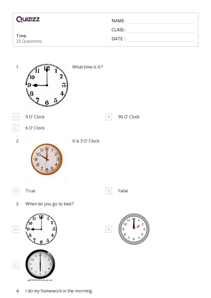 Multiplication worksheet for First Grade First grade time quiz worksheet featuring an analog clock for practicing time-telling skills. Fill-in-the-bubbles activity to enhance multiplication understanding.