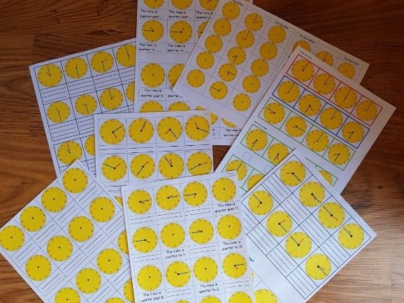 First grade student practicing how to tell time on an analog clock for a Life Science worksheet