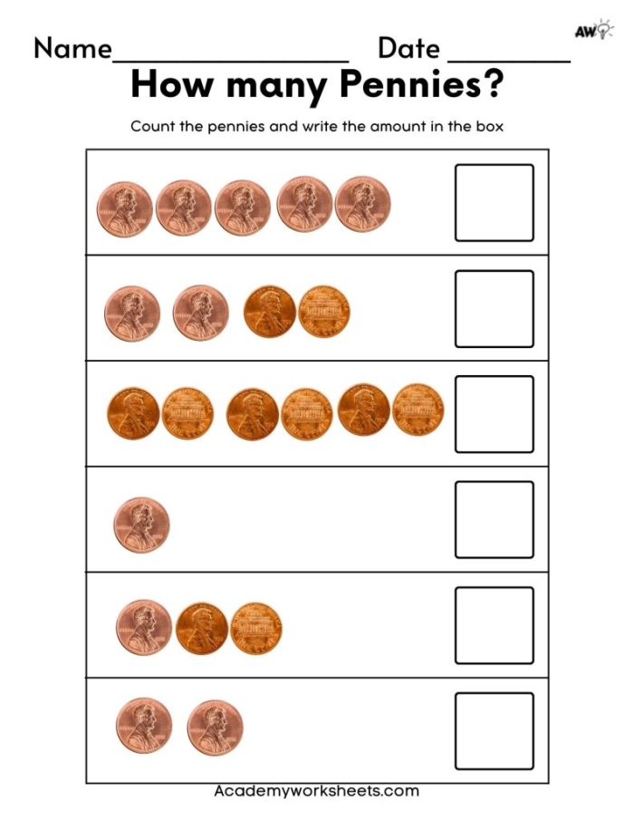 First grade multiplication worksheet showing coins for money mania practice with addition problems