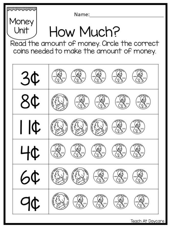 First grade math worksheet featuring Dennis Duck helping students count groups of coins