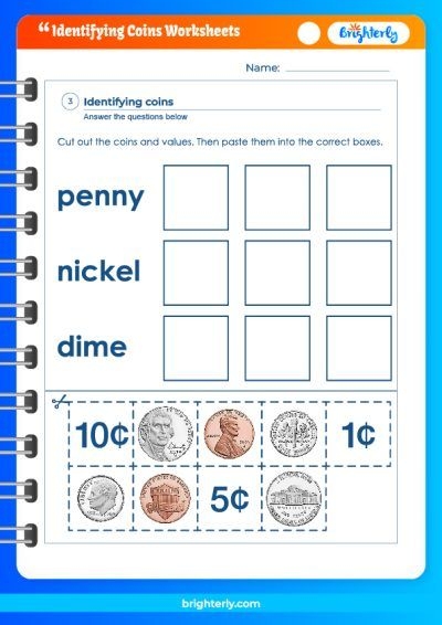 First grade students counting and identifying pennies, nickels, dimes, and quarters on Money Mania multiplication worksheet 21