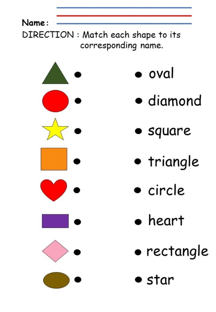 Colorful Shapes and Pictures worksheet for first graders focusing on geometry concepts