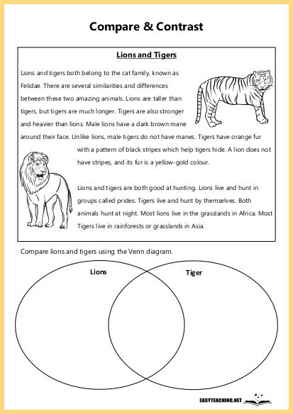 Worksheet illustrating story elements for comparison and contrast analysis