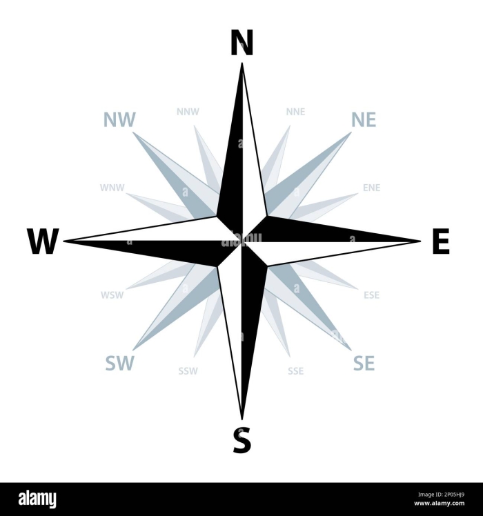 First grade map reading worksheet featuring a compass rose and cardinal directions for identifying North South East and West