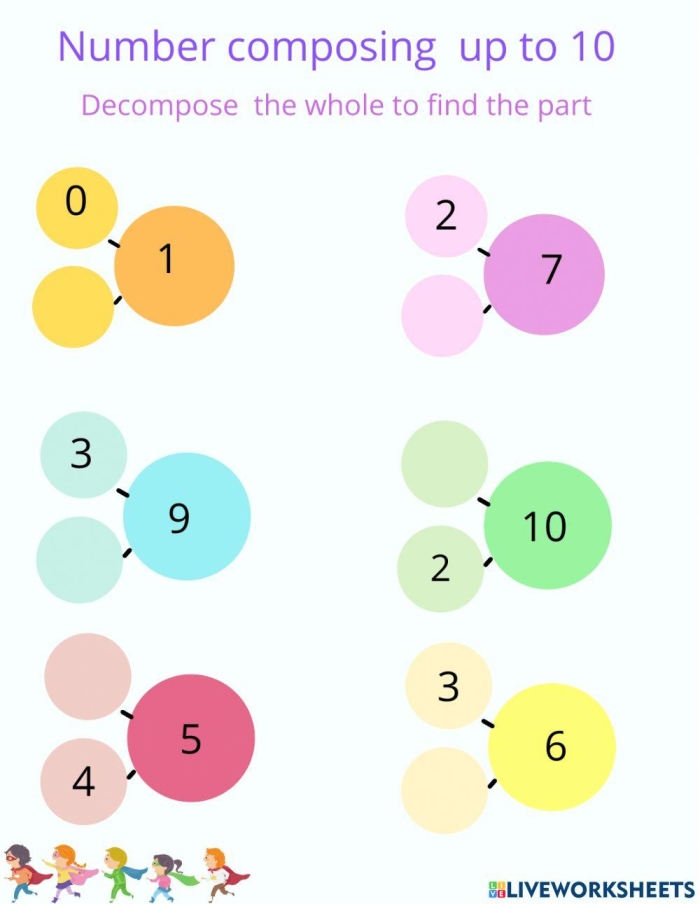 Geography worksheet for First Grade First grade worksheet focused on composing and decomposing numbers within 20 for young learners. Engaging activities for practicing number bonds and sentences.