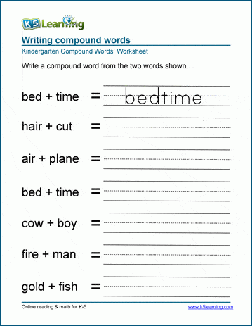 Worksheet showing a picture clue for first graders to create compound words