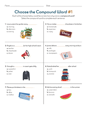 Kids combining words to create compound words based on picture clues for the Word Addition worksheet. Word Addition: Compound Words 1 worksheet for first graders.