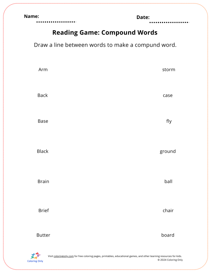 A first-grade student taking a compound words quiz worksheet