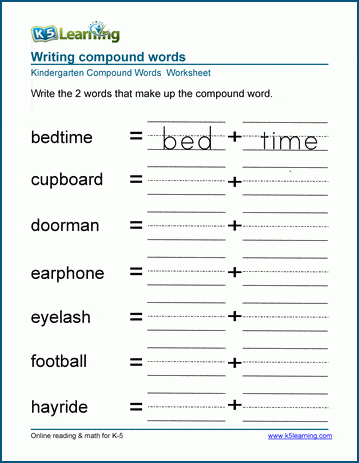 First grade worksheet showing pictures to help students combine two words into one compound word