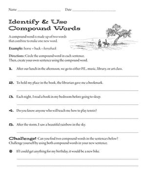 Worksheet featuring a compound word activity for first graders using visual clues
