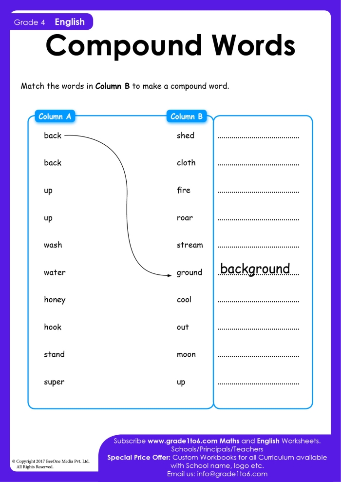 Worksheet featuring a Compound Words Quiz designed for first graders to identify compound words. Engaging fill-in-the-bubble quiz challenge for young learners.