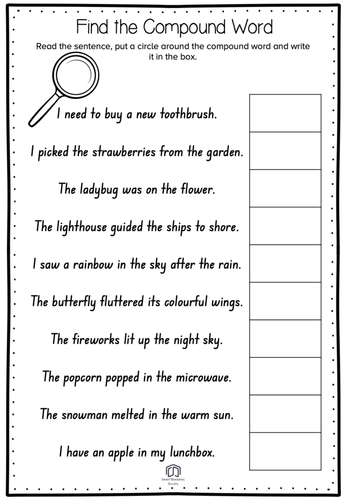 Worksheet featuring a Compound Words Quiz for first graders to identify and fill in answers. Engaging fill-in-the-bubble quiz to test young readers' knowledge of compound words.