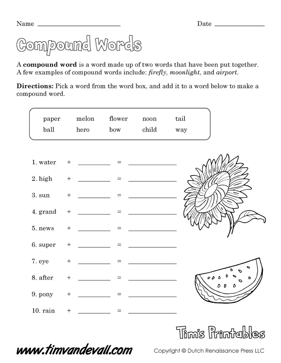 First-grade student taking a compound words quiz worksheet with fill-in-the-bubble questions