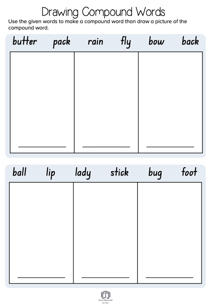 Worksheet featuring a Compound Words Quiz for first graders to enhance their vocabulary skills