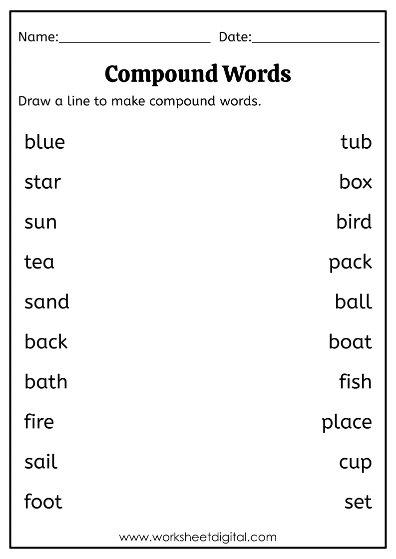 Compound Words Quiz worksheet for first graders featuring fill-in-the-bubble questions
