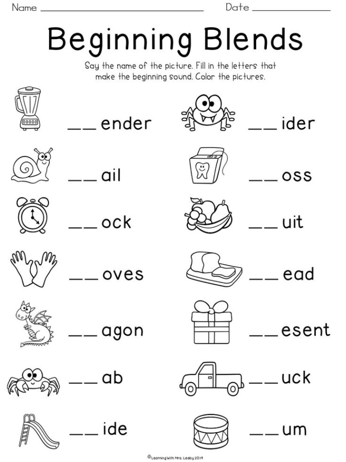 Colorful worksheet for first graders to practice consonant blends while enjoying a spring theme