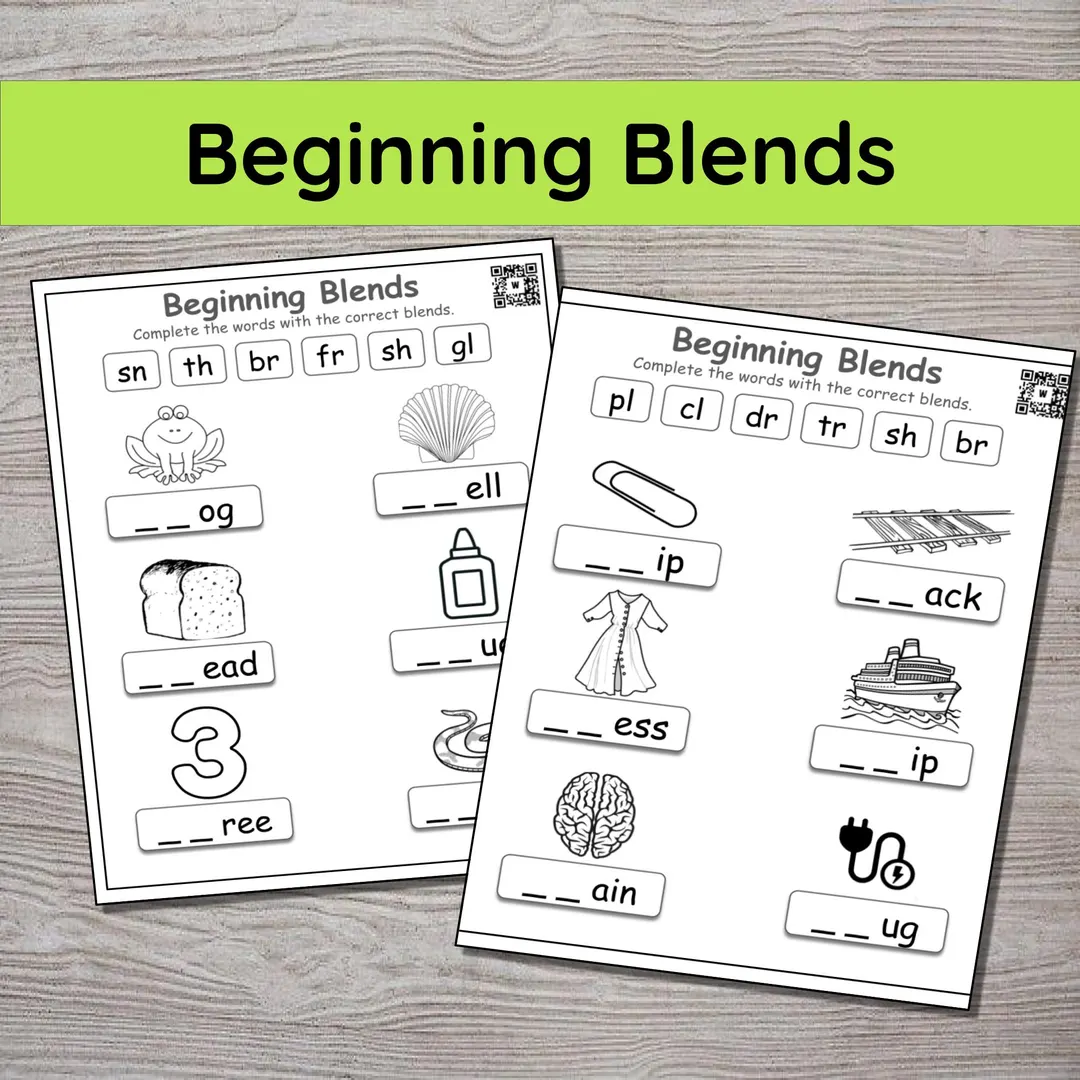 Colorful spring-themed worksheet for first graders focusing on consonant blends practice