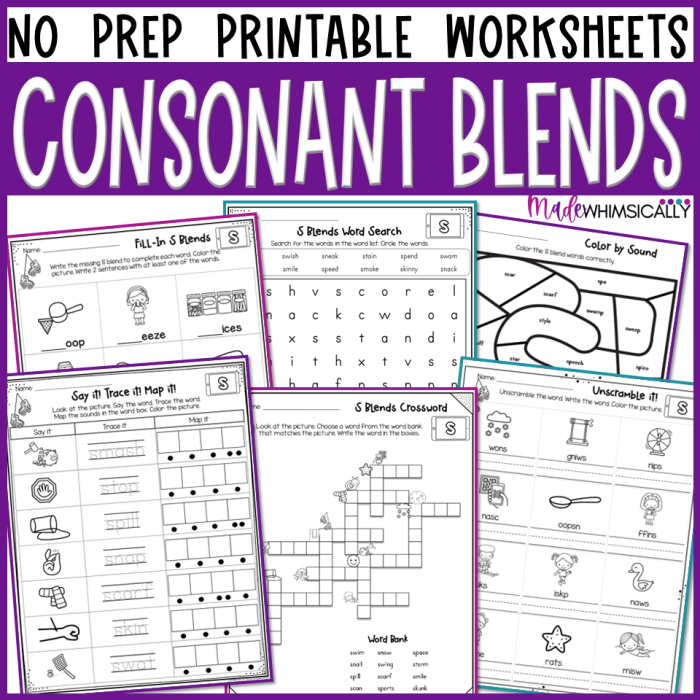 First grade students practicing consonant blends with a cheerful spring-themed worksheet