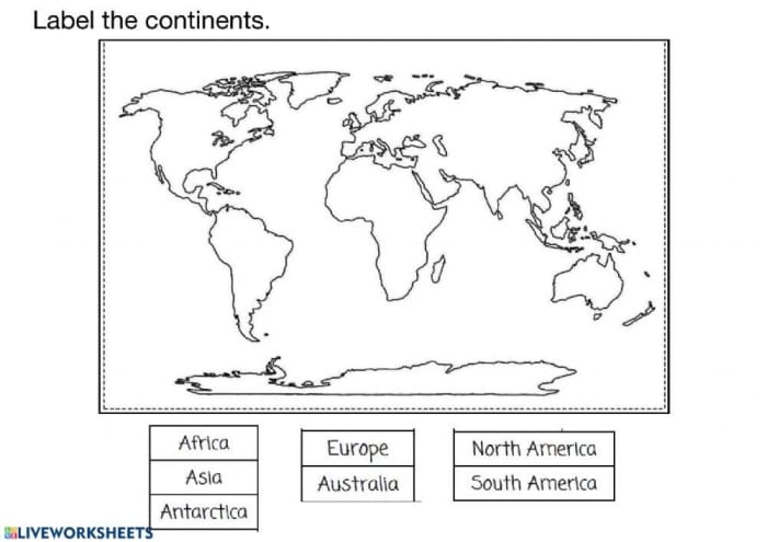 Label the continents with this engaging cut-and-paste worksheet for first graders