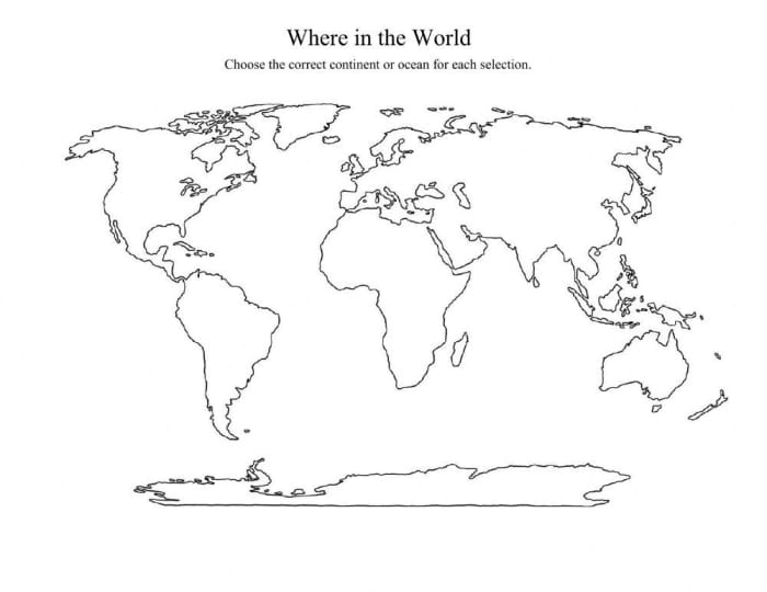 Cut-and-paste worksheet for first graders to label the continents