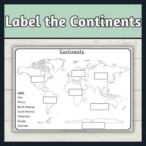 First grade student cut and paste worksheet for labeling the seven continents