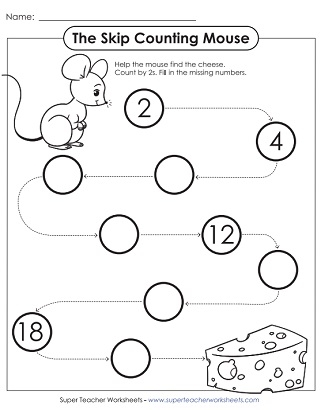 First grade student practicing math with a printable worksheet for counting by twos up to 100