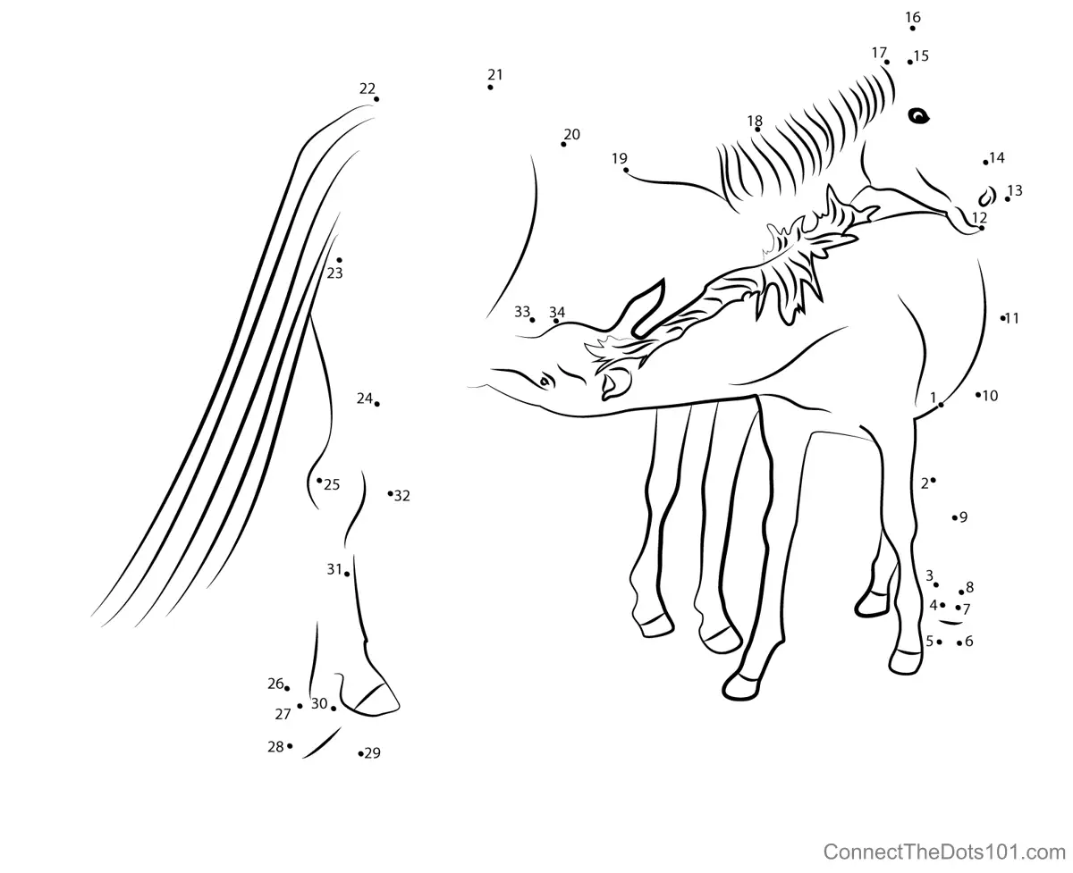 Horse Connect the Dots Activity 24 for Beginning Readers Learning Numbers and Fine Motor Skills First grade connect the dots horse worksheet where students number 1 to 37 to reveal what the horse is doing while practicing counting skills