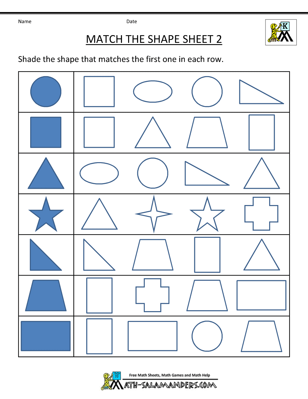 First grade geometry worksheet featuring various shapes for students to count and identify sides