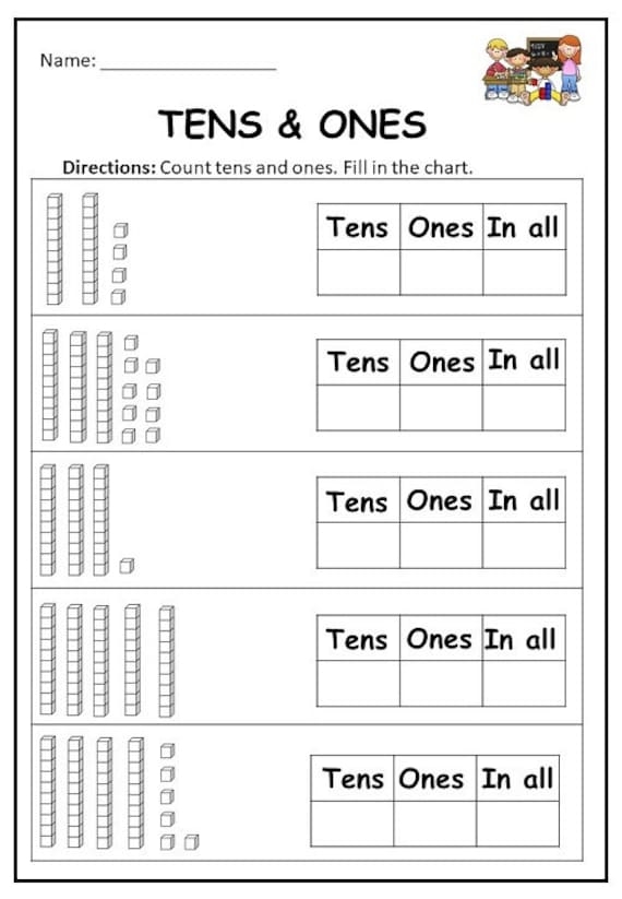 First grade counting worksheet focusing on tens and ones to simplify place value learning