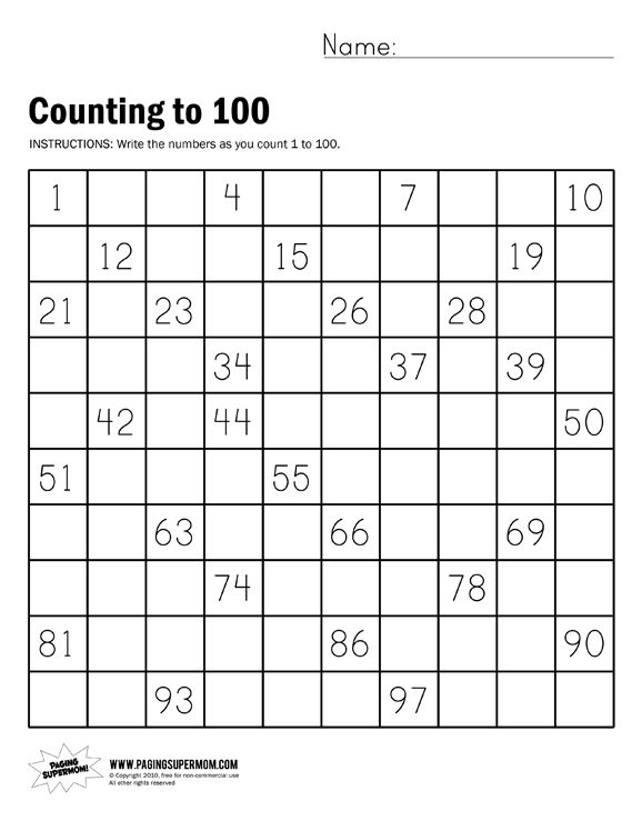 Number chart counting exercise for first grade students learning to count to 100 First grade counting to 100 worksheet with number chart for learning numerals