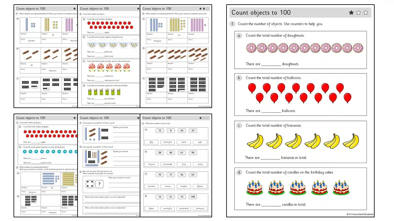 Counting to 100 Number Chart Worksheet for First Grade Students First grade students practicing number recognition with a printable counting to 100 worksheet