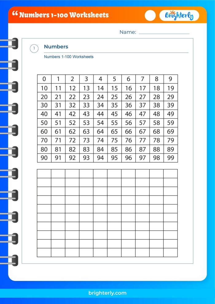 Engaging activity for students to improve number writing skills Counting practice worksheet for first graders focusing on numbers up to 100