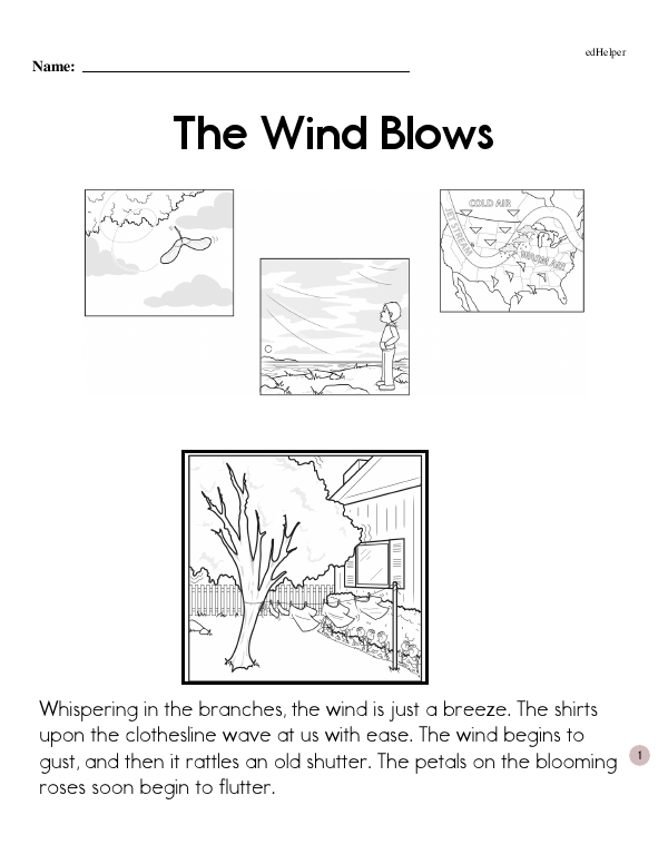 Introduction to wind and its effects in earth science for young learners First grade worksheet exploring wind concepts and counting activities