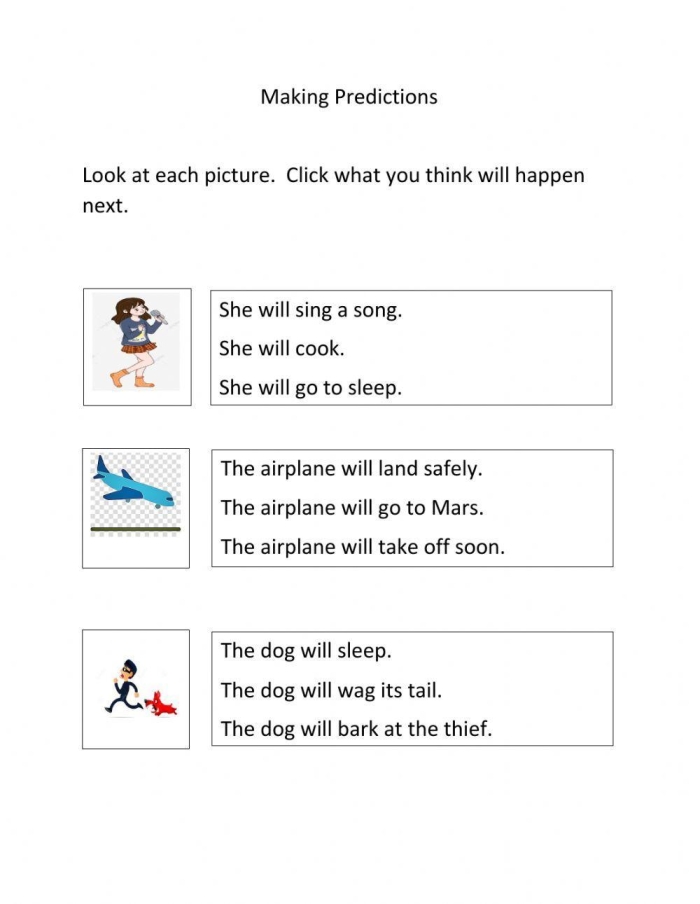 Writing worksheet for First Grade A first grade worksheet titled "Garden Power: Predictions" featuring a creative writing activity. An engaging illustration prompts young learners to imagine and depict what happens next in the story.