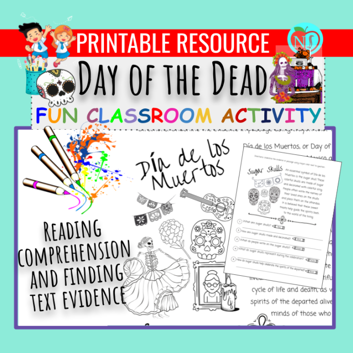 First grade student working on a colorful printable Day of the Dead skull worksheet