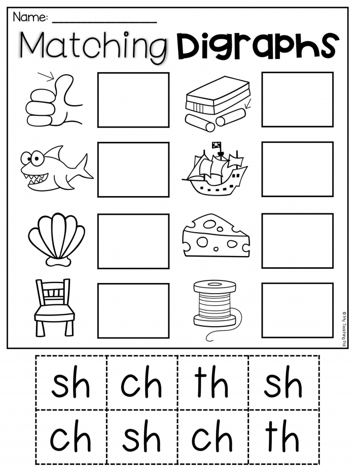Grammar and Mechanics worksheet for First Grade First grade worksheet focused on filling in sentences with -th and -tch words. Engaging exercise for practicing digraphs in early grammar skills.