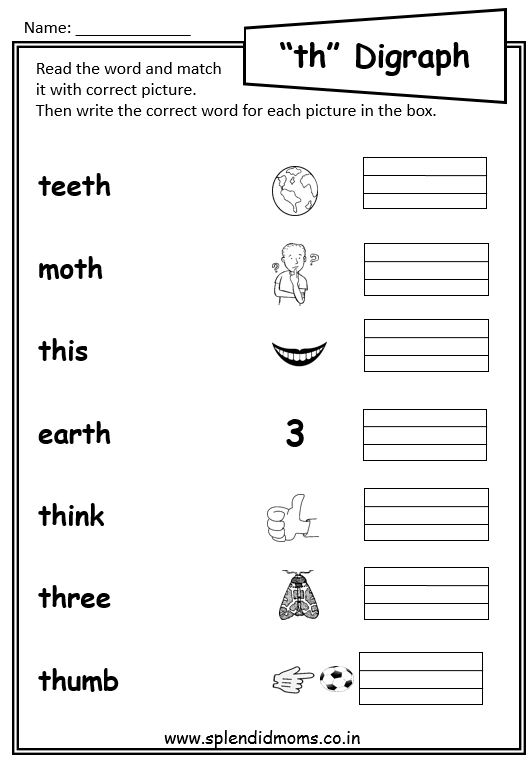 Worksheet for practicing digraphs Wh, Sh, Ch, and Th in first grade phonics