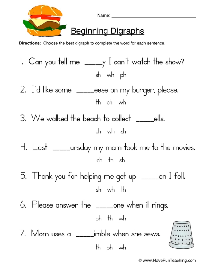 Grammar and Mechanics worksheet for First Grade Worksheet featuring -th and -tch words for first graders to complete sentences. Engaging activity to enhance grammar skills with digraphs.