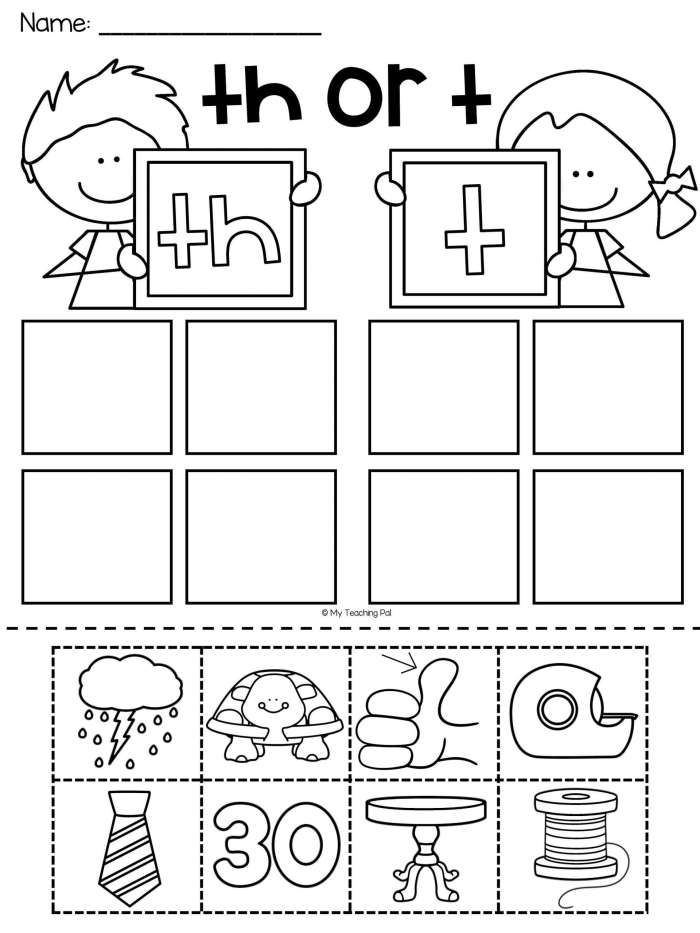 Engaging digraphs worksheet to enhance grammar skills in young learners Worksheet for practicing -th and -tch words for first graders