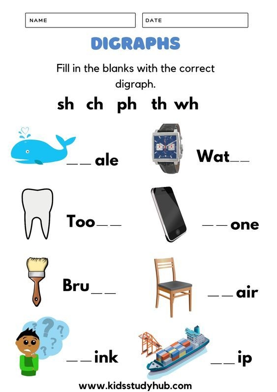 Interactive digraphs worksheet to enhance grammar skills in children Worksheet for practicing -th and -tch words for first graders