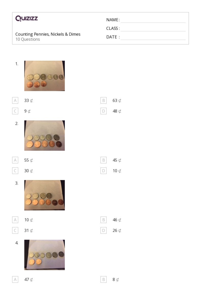 Worksheet for first graders on counting by tens using dimes