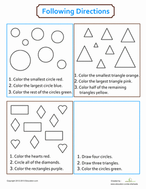First grade math worksheet focusing on identifying left and right positions and cardinal directions