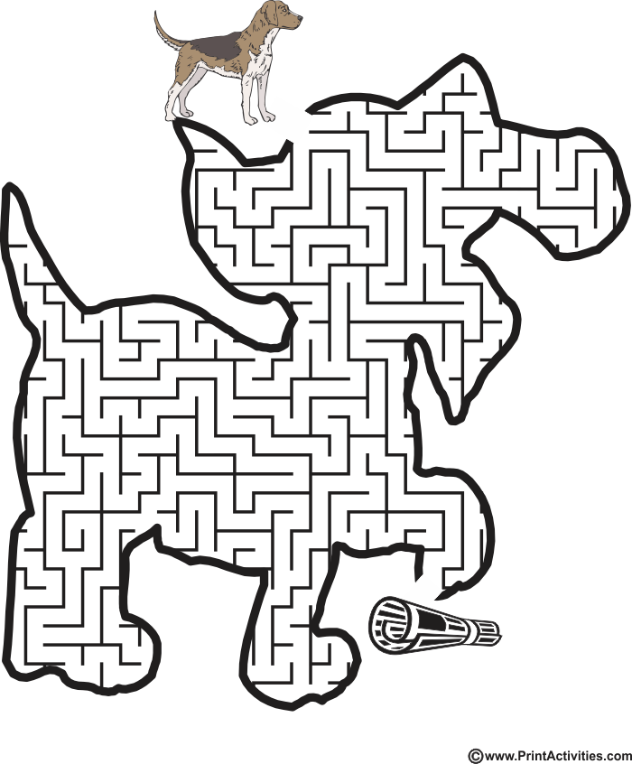 Buddy's Fetch Quest Maze Activity for First Grade Math Practice A cartoon dog navigating a winding maze path to reach a tennis ball at the end